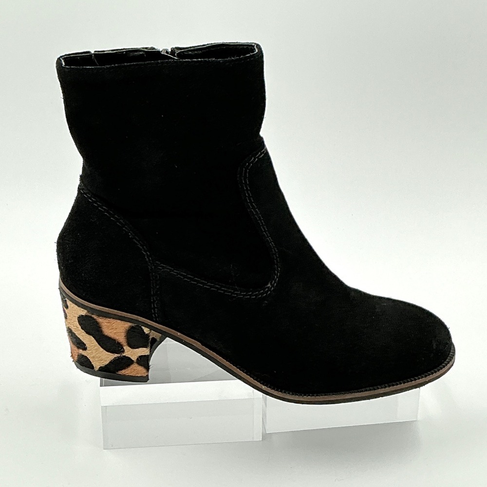Crevo Size 6.5 Bootie Black Suede Leopard Calf Hair Heel Jade